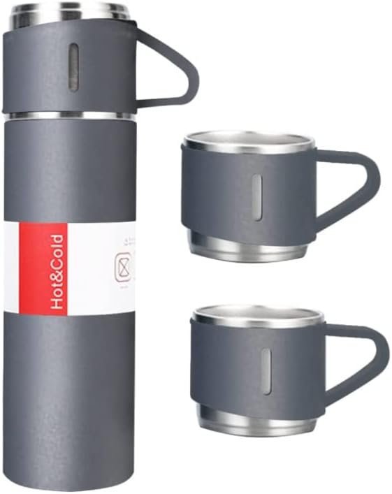 Garrafa Térmica Viagem Inox Kit Vacuum Flask Set 500ml com 3 Xícaras Quente Frio - 1