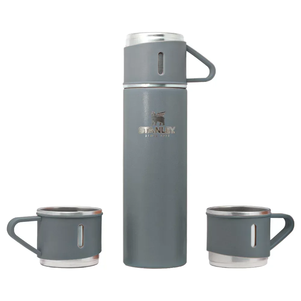 Garrafa Térmica Viagem Inox Kit Vacuum Flask Set 500ml com 3 Xícaras Quente Frio - 3