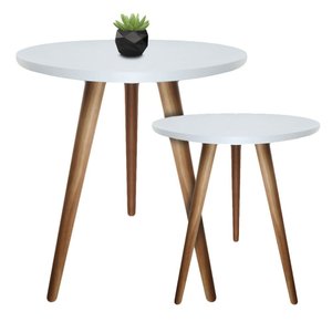 Kit 2un Mesas de Canto Lateral Redonda para Sala Pé Palito Retrô Branco M a Sorprezo Mesa Lateral