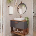 Ver imagem 2 de Armário Gabinete Banheiro 80cm Mdf com Cuba Porta e Nicho Titanium