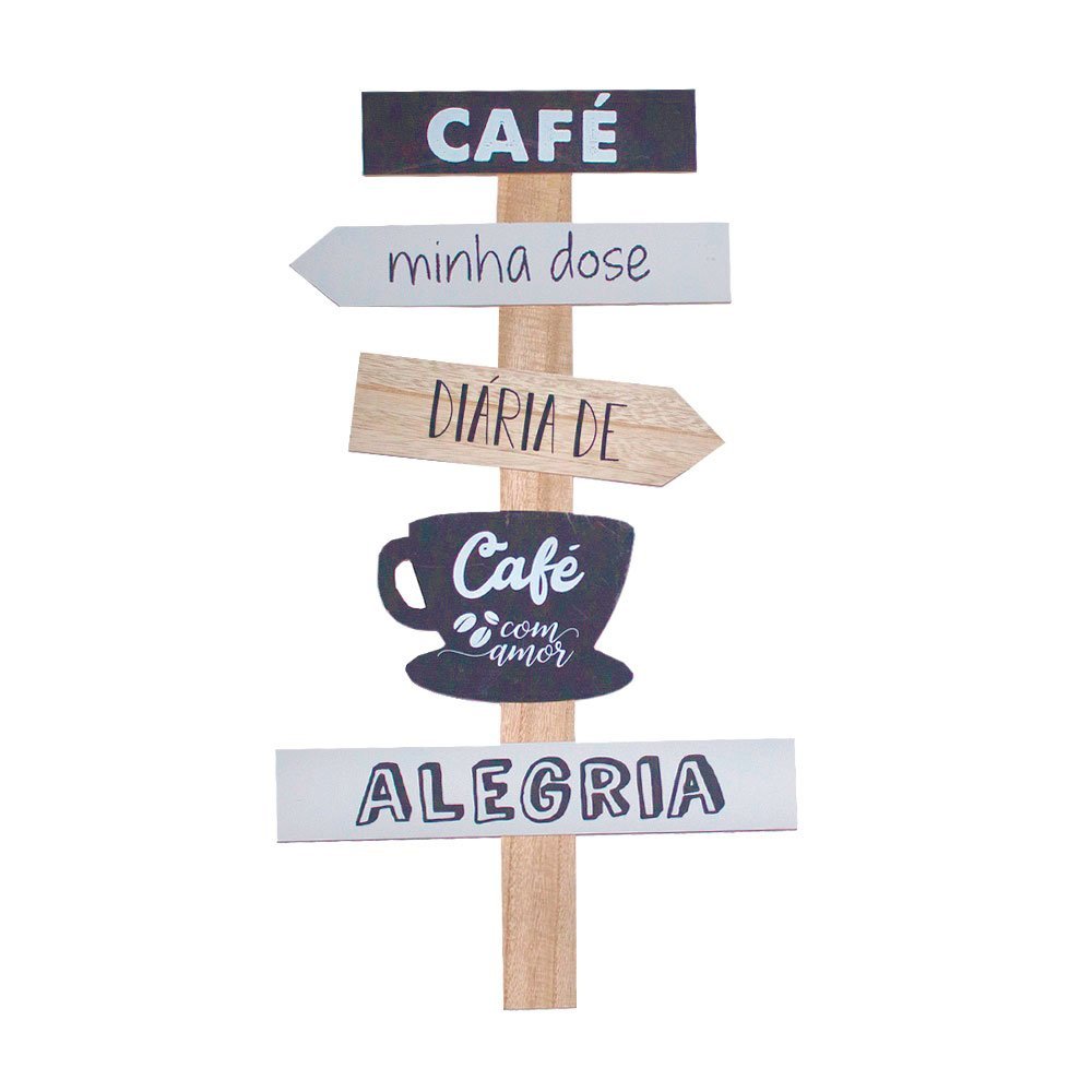 Placa Madeira Café, Minha Dose Diária De Alegria - 55x31cm - 1