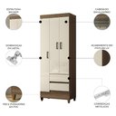 Ver imagem 3 de Guarda Roupa Solteiro 70cm 3 Portas 2 Gavetas Thales Jequitibá/Off S01 - Mpozenato