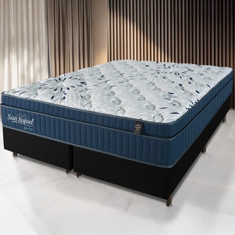 Cama Box Preta + Colchão King Size San Rafael Molas Ensacadas Euro Pillow 193x203x75cm - Macio