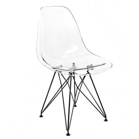 Cadeira Eames Eiffel Transparente com Base Preta para Sala de Jantar Cozinha e Escritório