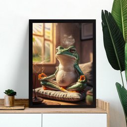 Quadro Decorativo Perereca Meditando 24x18cm - com Vidro:moldura Preta - 1