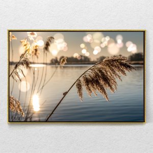 Quadro Decorativo Juncos no Lago ao Amanhecer Com Moldura e Sem Vidro 90x140