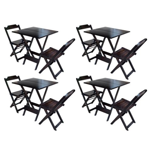 Kit 4 Conjuntos De Mesa Dobravel Com 2 Cadeiras De Madeira 70X70 - Tabaco - Marrom