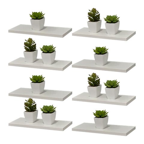 Kit 8 Prateleira Branca MDF 60 x 15cm Suporte Invisível