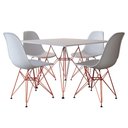 Ver imagem 1 de Jogo de Mesa Eames de Ferro Cobre e Tampo Quadrado Branco 90cm - 4 Cadeiras Brancas