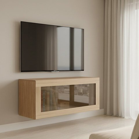 Rack para TV até 29 Polegadas Suspenso Vidro Reflecta Porta Basculante 80cm R1498 Yescasa Marrom