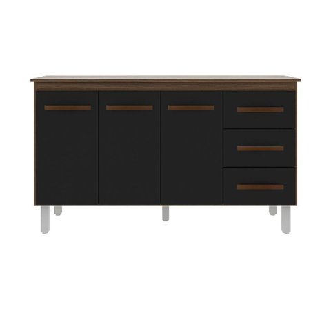 Kit Balcão Gabinete 138cm Carina Savana/preto com Tampo 140cm Savana