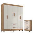 Ver imagem 1 de Guarda Roupa Casal 6 Portas e Cômoda 4 Gavetas Lite Nature Off White - Móveis Leão