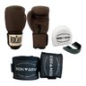 Kit Luva de Boxe Pro Brown Bull Velcro + Bandagem Preta 3m + Protetor Bucal - 1