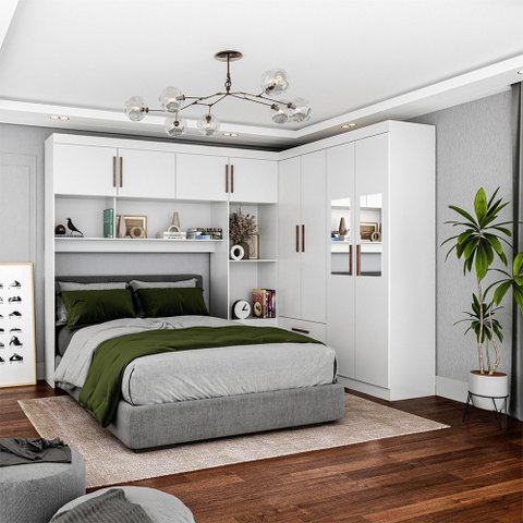 Guarda-roupa Casal Modulado 4 Portas Hercules 4 Portas 4 Gavetas com Espelho
