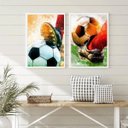 Ver imagem 2 de Kit 2 Quadros Aquarela Futebol- Bola e Chuteira 2 24x18cm:madeira Preta