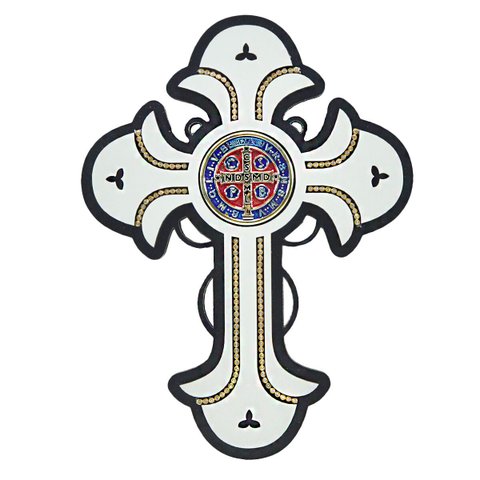 Crucifixo de Parede Medalha de São Bento com Strass 24 Cm