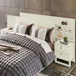 Cabeceira com Mesas Laterais 2 Gavetas 100% Mdf Santorini Off White - Móveis Europa - 1