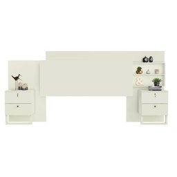 Cabeceira com Mesas Laterais 2 Gavetas 100% Mdf Santorini Off White - Móveis Europa - 2