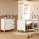 Ver imagem 1 de Quarto de Bebê com Berço Mini Cama Slim e Cômoda Flora Branco Acetinado Qmovi