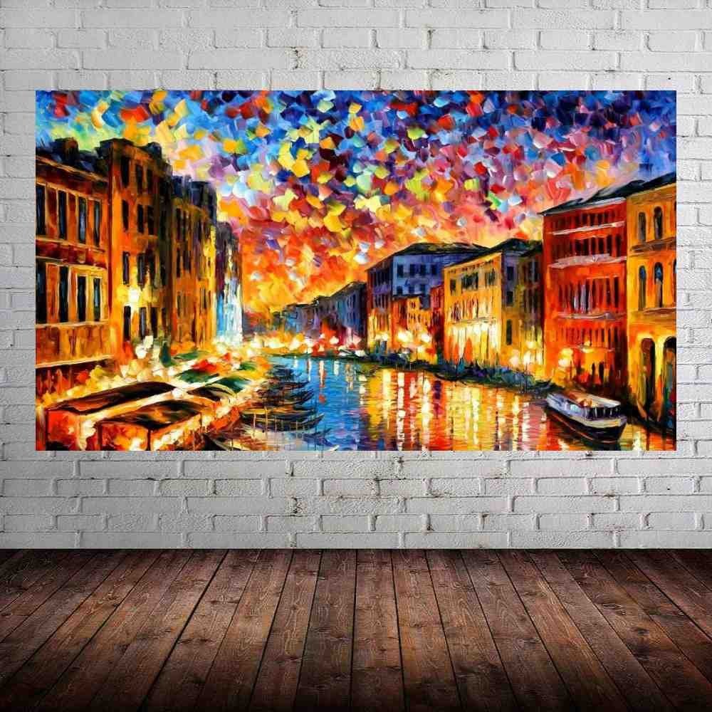 Quadro Pintura Tela Cidade Paisagem Urbana 4021: 100cm (A) x 170cm (L) - 1