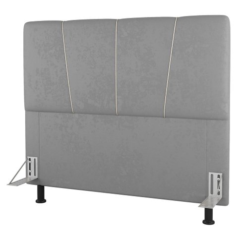 Cabeceira Cama Box Solteiro Amber 90cm Estofada Veludo Prata - Desk Design