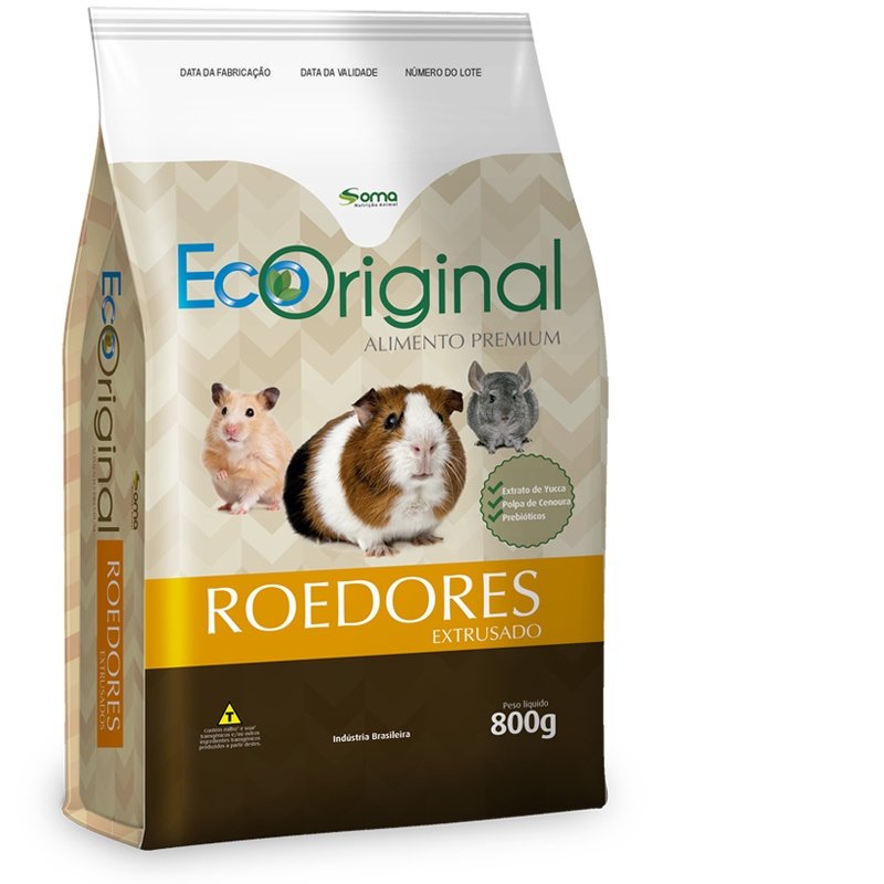 Alimento Completo Ecoriginal Extrusado Roedores 800g - KIT COM 2 UNIDADES - Ração Premium para Porqu