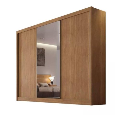 Guarda Roupa Casal Sollo 3 Portas de Correr 6 Gavetas MDF com Espelho Cumaru Móveis Novo Horizonte