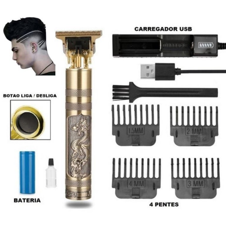 Maquina Barbear e Cortar Cabelo Profissional Recarregável Maquina Barbear e Cortar Cabelo Profissional Recarregável