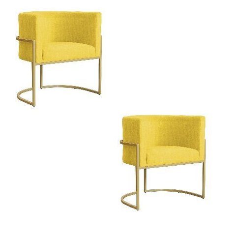 Kit 2 Poltrona Luana Suede Amarelo Base Dourada Luxo - Fm