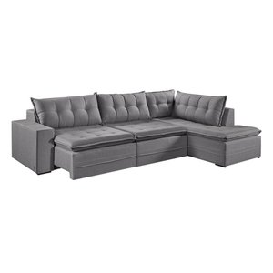 Sofá Retratil com Chaise Direita Titan 6 Lugares 3,16m Tecido Linho