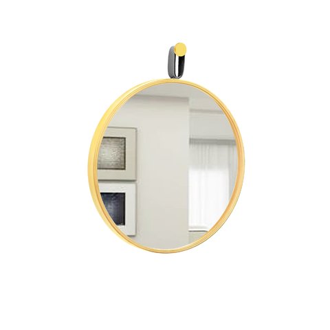 Espelho Decorativo Short Strip Amarelo Alça Corino Preto 60 cm Redondo Amarelo/Preto, 60 cm