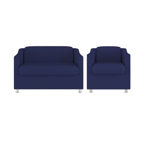 Kit 01 Poltrona Decorativa Tilla + Namoradeira Sala Espera Cor:Azul Marinho