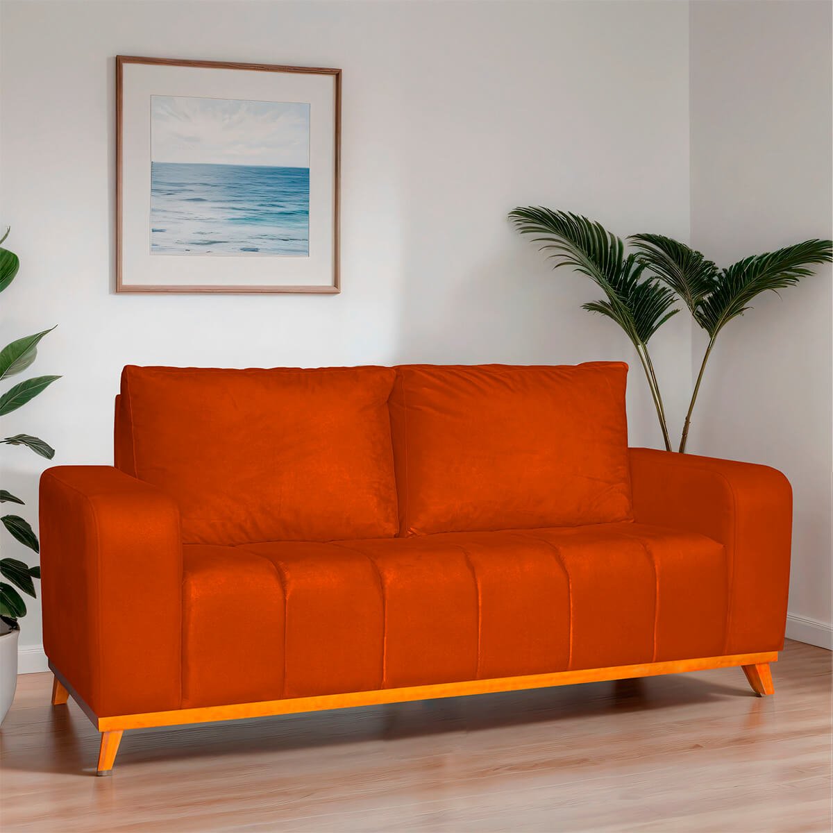 Sofá 3 Lugares Memphis Ultra Conforto em Madeira Maciça e Suede Terracota - Jylcrom Jylcrom Store So - 2