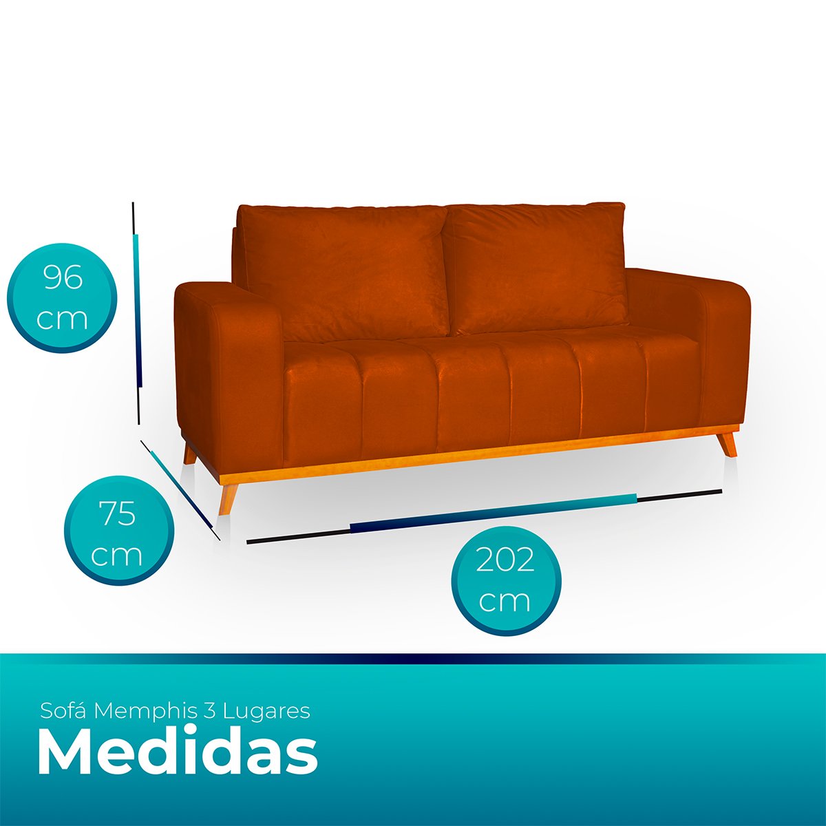 Sofá 3 Lugares Memphis Ultra Conforto em Madeira Maciça e Suede Terracota - Jylcrom Jylcrom Store So - 7