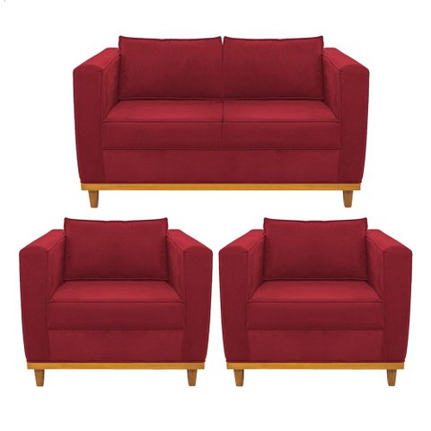 Kit Sofá 2 Lugares e 2 Poltronas Europa Suede Vermelho - Am Decor