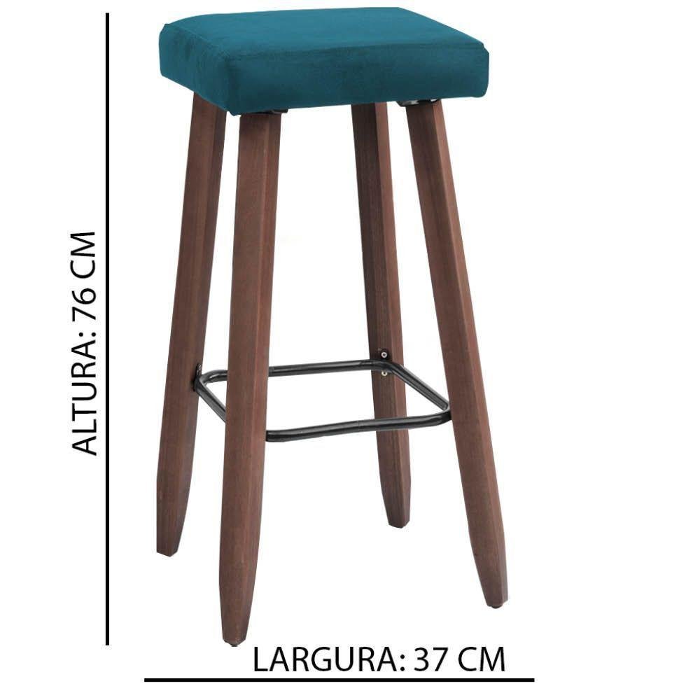 Kit 2 Banquetas Altas Quadradas Pés Madeira Modelo Paris Cor:azul Turquesa - 2