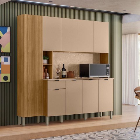 Armário de Cozinha Compacta Pulse 8 Portas e 1 Gaveta em Mdp Freijó/vanilla/cp-riscatto Freijó - Kit