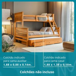Treliche Casal Solteiro Madeira Maciça C/ Aux Solt Gavetas - 4