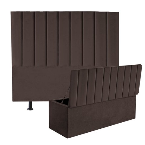 Kit Cabeceira e Calçadeira Baú King 195cm Carla Courino Marrom - D A DECOR