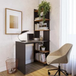 Escrivaninha Eccos Mesa de Trabalho com Estante Versátil Direita/esquerda - Preto com Nature - 1