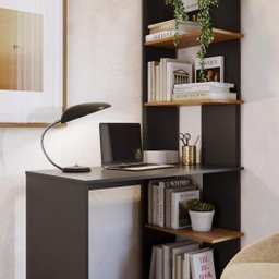 Escrivaninha Eccos Mesa de Trabalho com Estante Versátil Direita/esquerda - Preto com Nature - 2