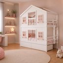 Ver imagem 2 de Beliche Infantil Casinha Dos Sonhos com Gavetas e Fechamento Inferior Branco e Rosa Megamobília