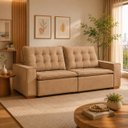 Ver imagem 1 de Sofa Retratil e Reclinavel 3 Lugares Chicago Veludo Capuccino Marques Estofados