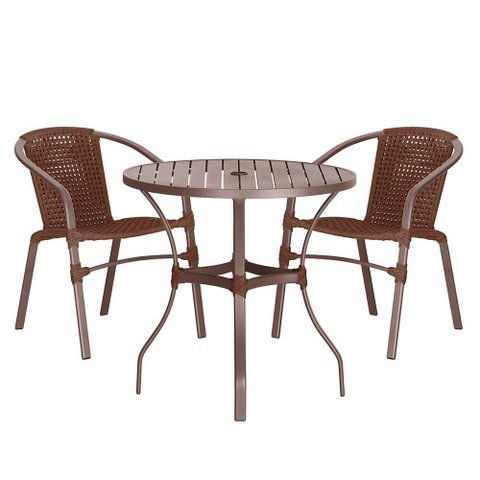 02 Cadeiras Floripa e Mesa Roma 100cm Marrom e Corda Nautica Trama Original