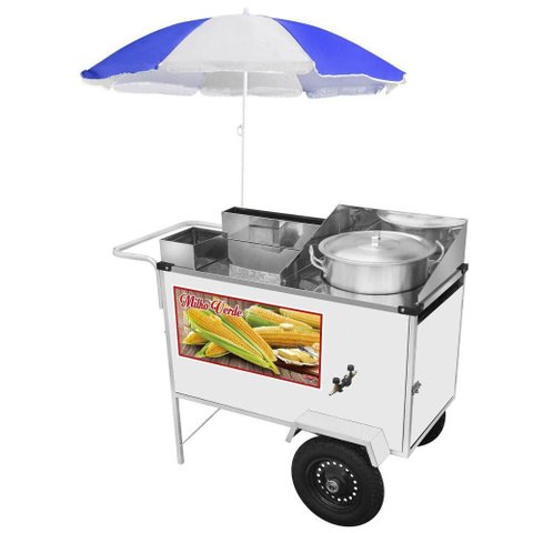 Carrinho de Milho Verde Cefaz Luxo Branco com Rodas Pneumáticas e Guarda Sol Bl24p/gs
