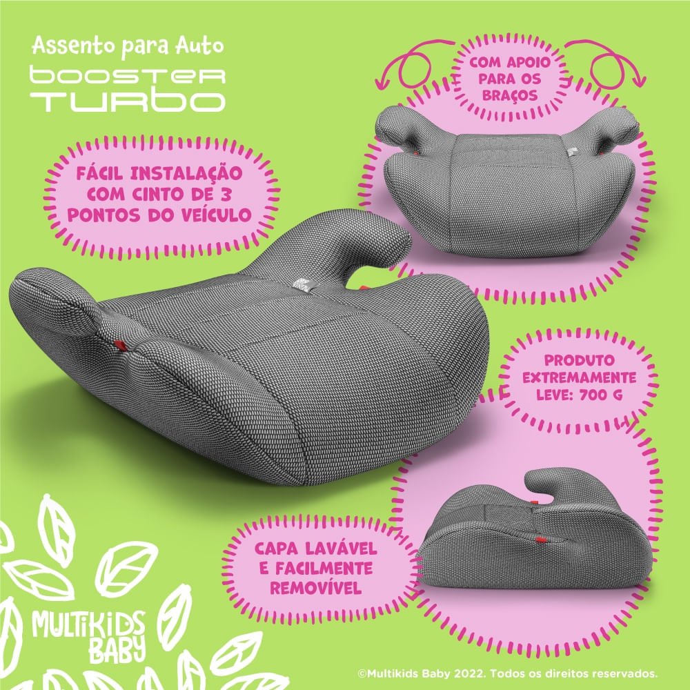 Assento de Elevação para Carro Booster Turbo Encapado 15-36kgs Cinza Multikids Baby - Bb382out [reem - 5