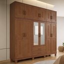 Ver imagem 1 de Guarda Roupa Casal Lorie F06 12 Portas de Bater 2 Gavetas Madeira Maciça com Espelho Castanho Lyam