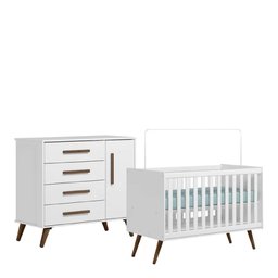 Jogo de Quarto Bebê Berço e Cômoda Encanto Retrô - Qmove - 1