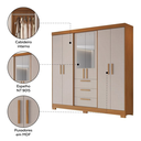 Ver imagem 5 de Guarda Roupa Casal 6 Portas com Espelho 100% MDF NT6030 Freijó/Off White Notável Móveis
