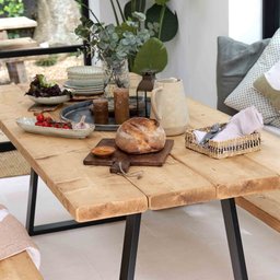Conjunto de Mesa e Bancos Rústicos | Estrutura Hairpin - 120cm - 8